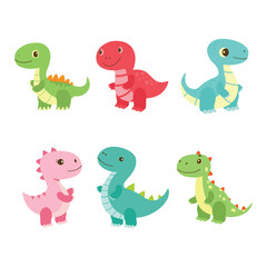 Set of Happy Cute Baby Dino Dinosaur Animal Cartoon Character © jongjawi