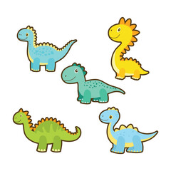 Set of Happy Funny Baby Dino Dinosaur Animal Cartoon Character Sticker