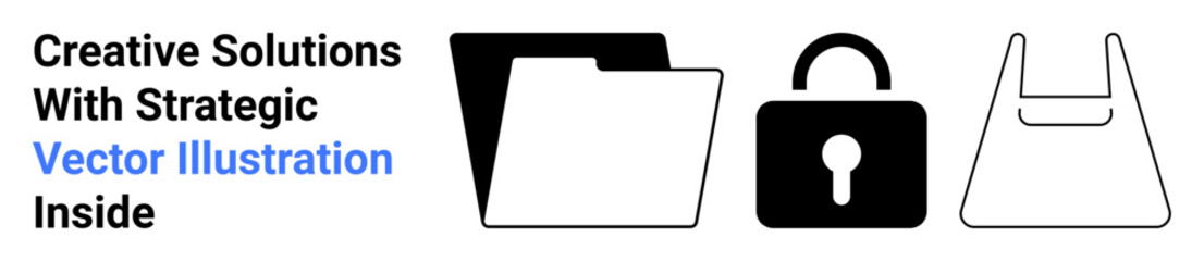 Folder, padlock, and bag icons emphasizing data organization, privacy security, and resource management. Ideal for digital systems, confidentiality, e-commerce safety, organization security apps