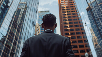 Fototapeta premium Ambitious businessman contemplating urban skyline