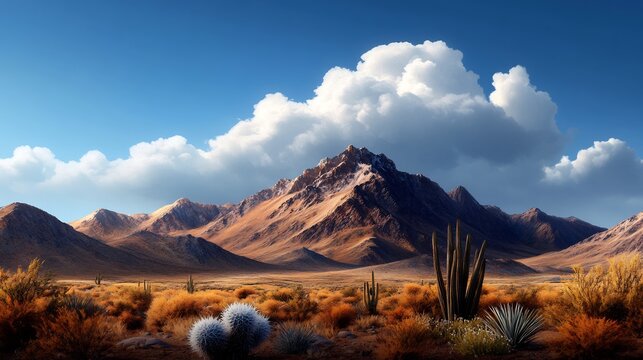 Majestic Desert Mountain Landscape Under a Dramatic Sky - Powered by Adobe