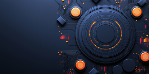Obraz premium A sleek, dark circuit board design featuring vibrant orange elements, showcasing an intricate arrangement of electronic components.