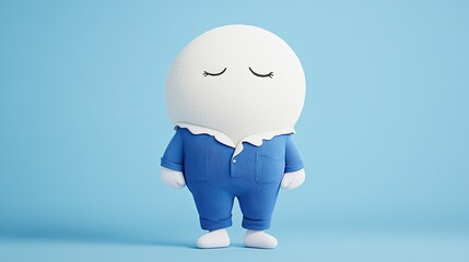 Cute cartoon character resembling a snowman in blue pajamas standing against a light blue background