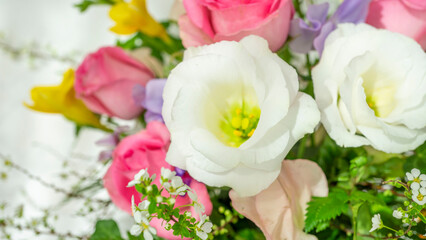 華やかな春の息吹：色とりどりの花束