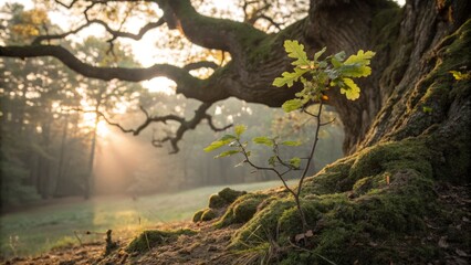 Fototapeta premium Inherit the Legacy: Majestic Oak Tree Passing Down its Strength - Nature Photography