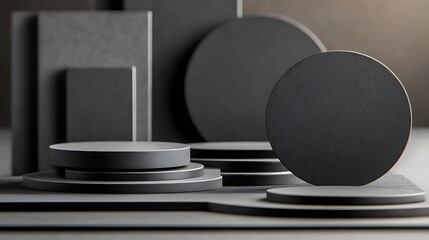 Dark grey geometric shapes, studio backdrop