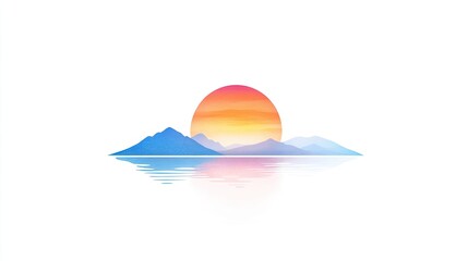 Serene sunset over tranquil mountains reflecting in calm water, evoking peace and relaxation