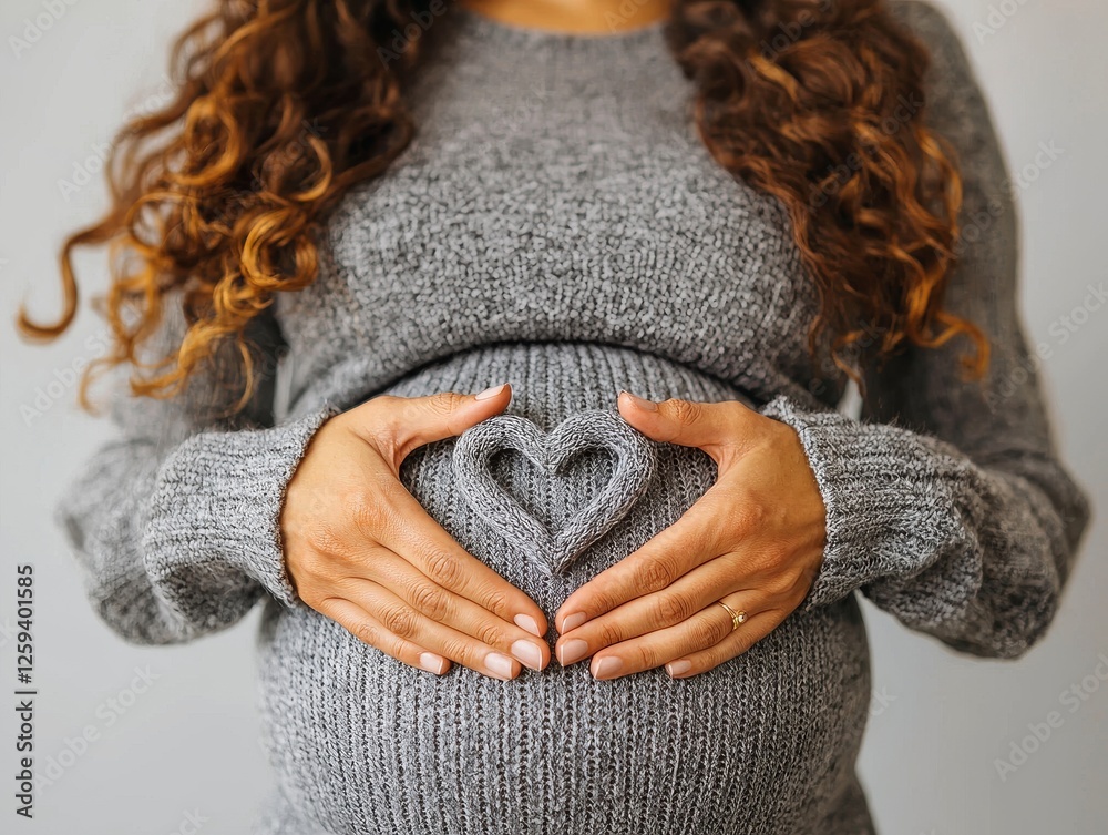 Wall mural Woman holding a heart shaped sweater in a cozy indoor setting