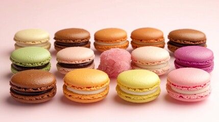 Obraz premium Colorful macarons assortment on pink background