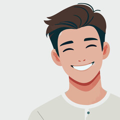 The face of a happy man. Avatar of a laughing young woman. Portrait. Vector flat illustration