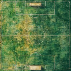 Obraz premium Aerial view depicts a weathered soccer field with goalposts