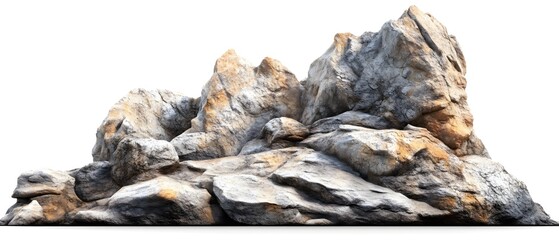 Isolated Rock Formation on White Background with Detailed Texture and Natural Color