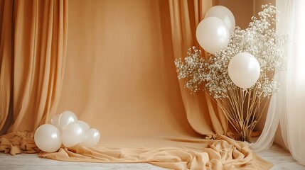 Fototapeta premium Elegant Studio Setup with Balloons and Dried Flowers