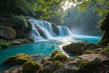 Fototapeta premium Majestic Waterfall Long Exposure: Azure Serenity & Razor Sharp Detail - Nature Photography