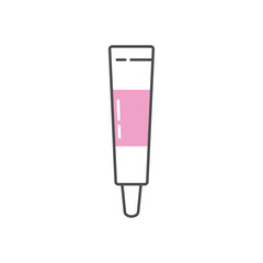 A sleek and minimalistic icon of a skincare tube, designed in a modern line-art style with soft pink accents.