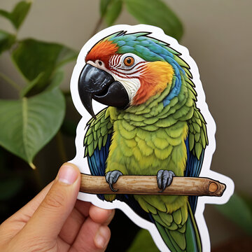 diecut sticker of blue winged macaw parriot
