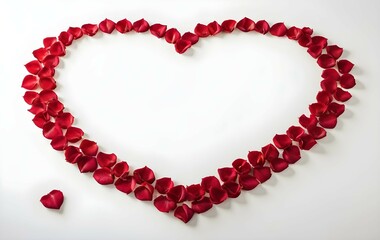 Obraz premium Beautiful Red Heart Made of Petals with Scattered Small Hearts on White Background – Romantic Valentine's Day Love Concept