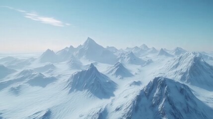 snow-capped mountain range in the Arctic, with the vast white snowfields extending toward the horizon under a clear sky