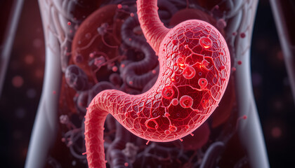 Helicobacter Pylori in the stomach, Stomach diseases. 3d illustration