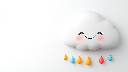 Cheerful cloud character with raindrops in a minimalistic design, perfect for children's themes