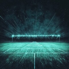 Vibrant sports stadium illuminated under a starlit cosmic sky