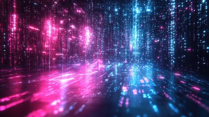 Futuristic digital data stream, glowing pink & blue, abstract background, tech concept
