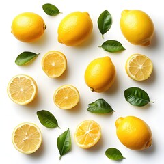 Fresh Lemon Arrangement on White Background Bright and Vibrant Citrus Fruit Still Life