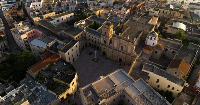 Sunrise At Brindisi Port City On The Adriatic Sea In Apulia Region, Italy. Aerial Drone Shot