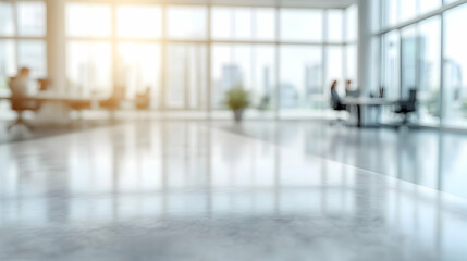 Fototapeta premium Modern office workspace with blurred background, showcasing a clean, empty table perfect for product placement or showcasing your brand. Ideal for business, corporate, or marketing concepts.