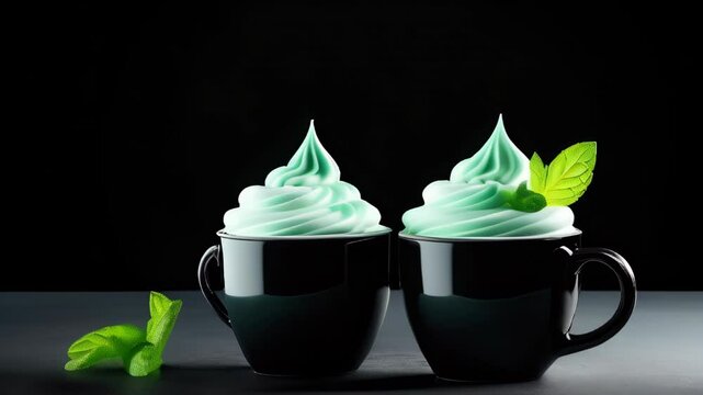 Delicious mint-flavored dessert served in elegant black cups with creamy swirls