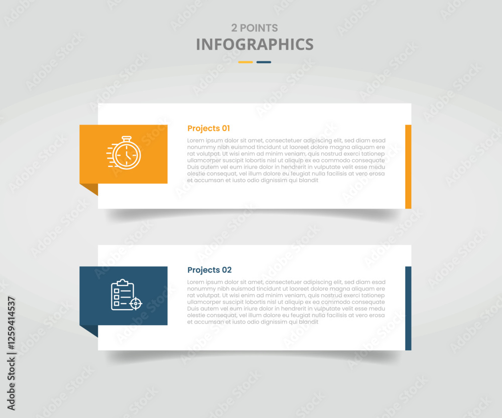Fototapete 2 points template comparison concept for infographic with big rectangle box container with badge on 