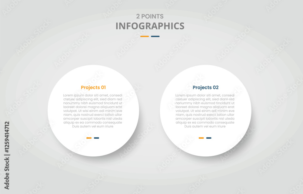 Wall mural 2 points template comparison concept for infographic with big circle white background drop shadow st