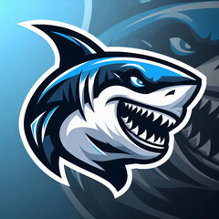 A fierce and aggressive shark head logo in a modern sports or e-sports style