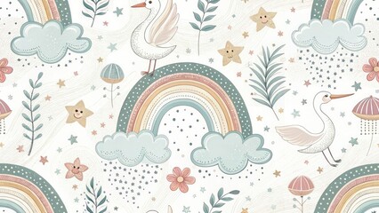 Fototapeta premium Ethereal Baby Shower Backdrop: Dashed Line Dreamy Portrait Photography