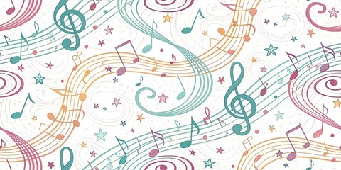 Ethereal Music Notes Digital Art: Minimalist Pattern Wallpaper Background