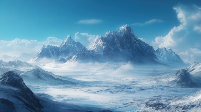 vast Arctic landscape, where the snow-capped mountains tower above the icy plains, casting an air of solitude and serenity