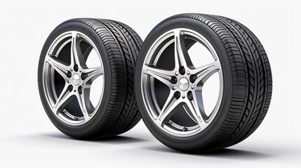 Obraz premium Stylish Alloy Wheels: A Close-Up of Two Modern Car Tires