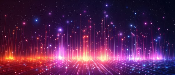 Obraz premium Abstract Digital Network Landscape with Glowing Particles and Data Streams in Deep Space