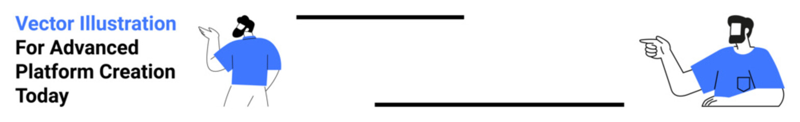 Obraz premium Two animated characters in blue and white attire pointing and gesturing, emphasizing collaboration, interactions, and communication. Ideal for teamwork, networking, tutorials, training