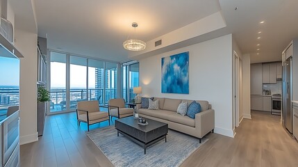 Fototapeta premium Modern Living Room Apartment City View Design