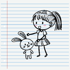 Girl and Bunny Sketch on Notebook