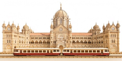 imeless Glory Chhatrapati Shivaji Maharaj Terminus with a Classic Indian Railways Train &ndash; Front View on a Pristine White Canvas