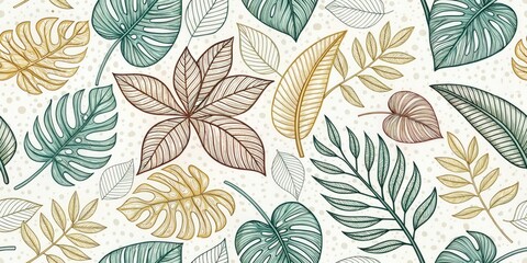 Fototapeta premium Minimalist Leaf Line Art: Home Decor Wall Art Prints, Botanical Line Drawing, Simple Leaf Pattern, Elegant Nature Design