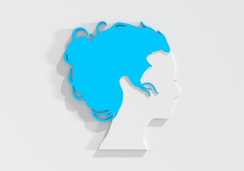 Young woman face side view icon. Elegant silhouette of a female head. Avatar profile sign. 3D render
