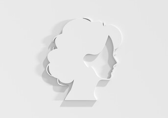Young woman face side view icon. Elegant silhouette of a female head. Avatar profile sign. 3D render