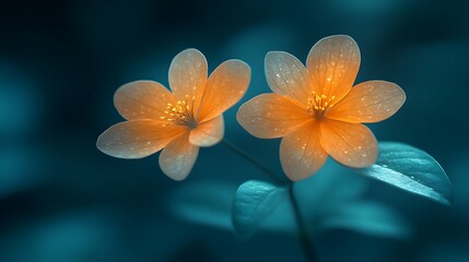 Fototapeta premium Two Delicate Orange Flowers Glow in the Dark