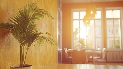 Fototapeta premium A sleek, modern apartment featuring Morning Sand walls and large windows.