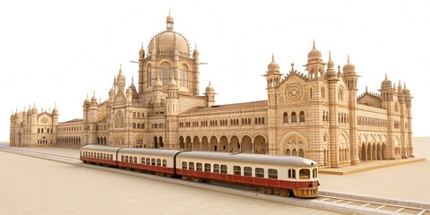 imeless Glory Chhatrapati Shivaji Maharaj Terminus with a Classic Indian Railways Train &ndash; Front View on a Pristine White Canvas