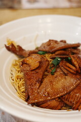 A bowl of delicious pork liver noodles