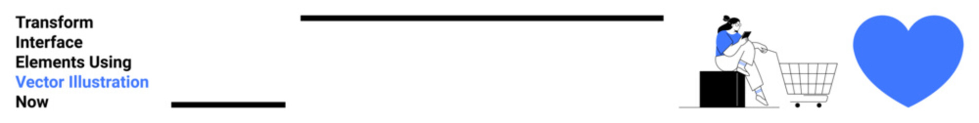 Person pushing shopping cart near a gift box and blue heart represents customer loyalty, e-commerce, and satisfaction. Ideal for digital marketing, retail, love, commerce, promotions, flat landing